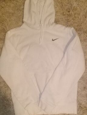 Nike White Hoodie with Small Black Swoosh